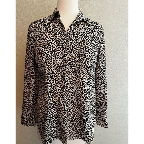 J Crew 100% Silk Leopard Button Up Blouse NWT - Picture 2 of 6